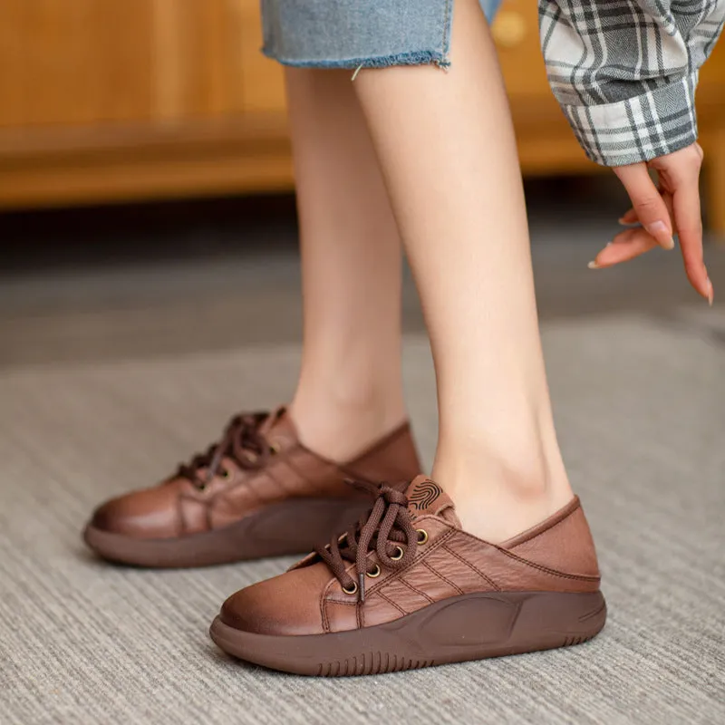 Women Leather Handmade Flat Casual Shoes