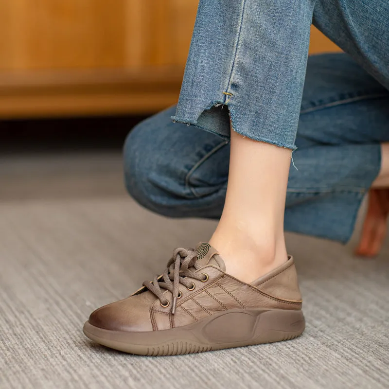 Women Leather Handmade Flat Casual Shoes