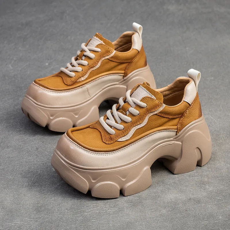 Women Minimalist Leather Chunky Platform Casual Shoes