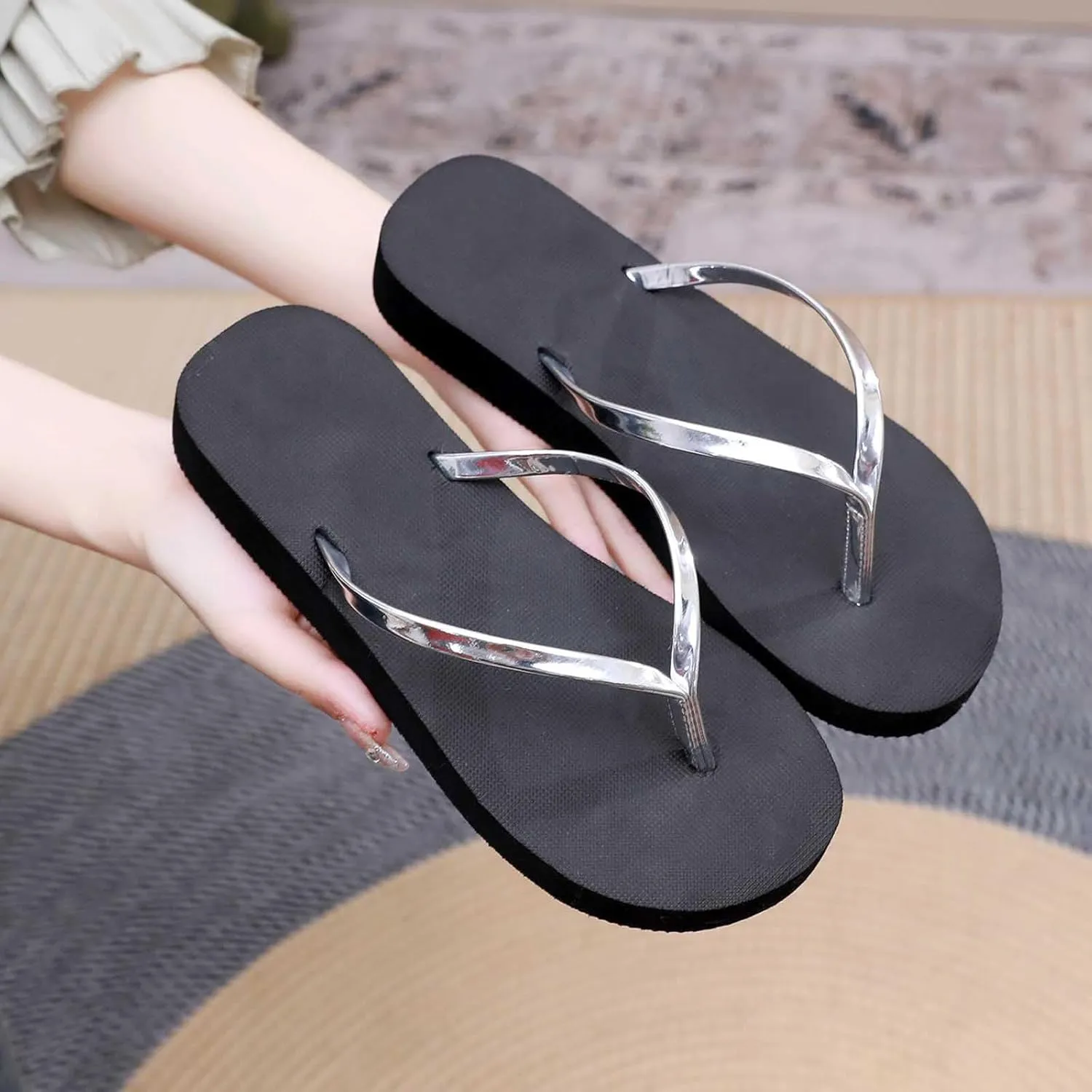 Women Summer Flat Flip Flops Comfort Flats Slippers Lightweight Clip Toe Thong Slides Sandals Beach Shoes