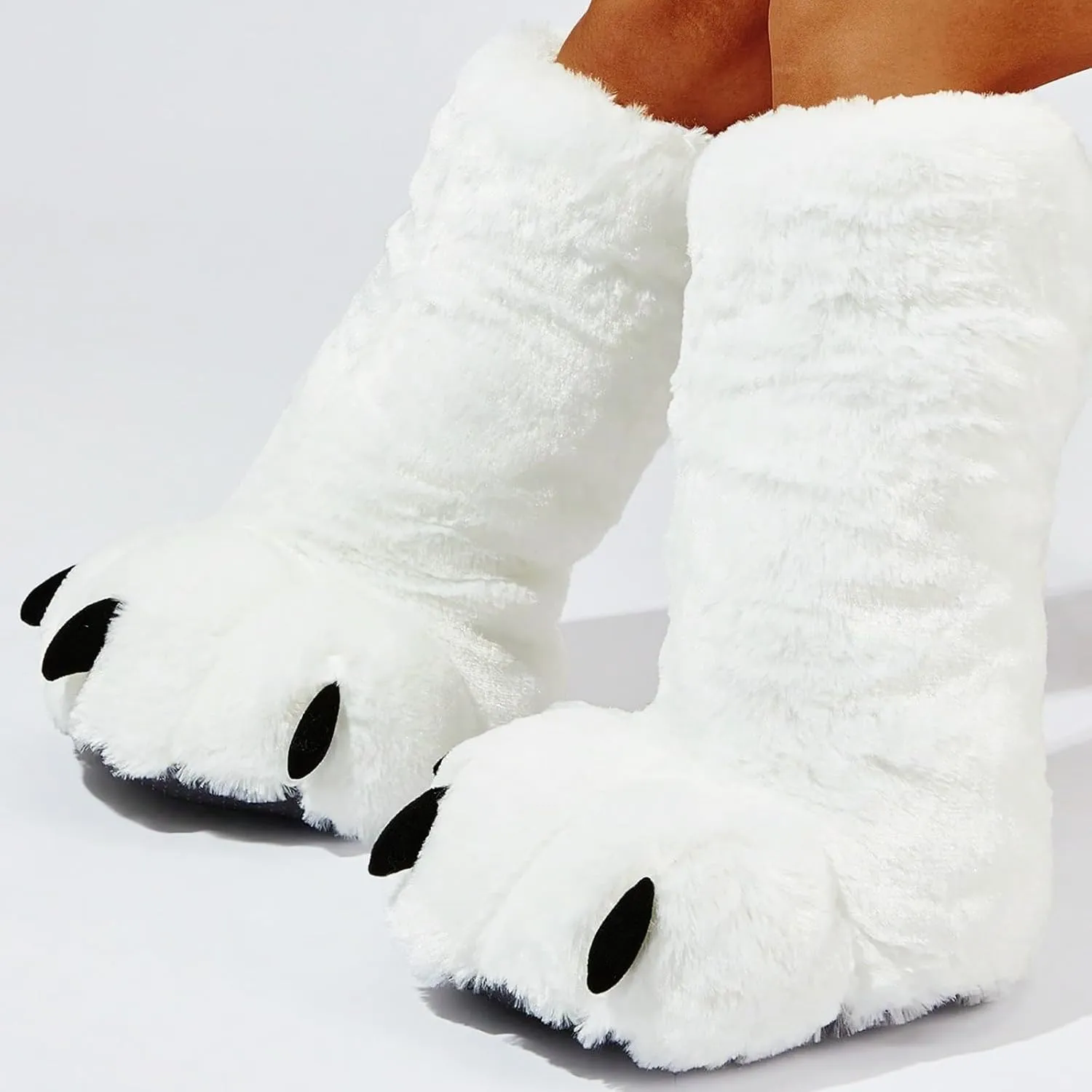 Women's Boot Slippers Ultra High Top Boot Plush Bear Slippers Indoor Floor Full Covered Jelly Slide Sandals for Women