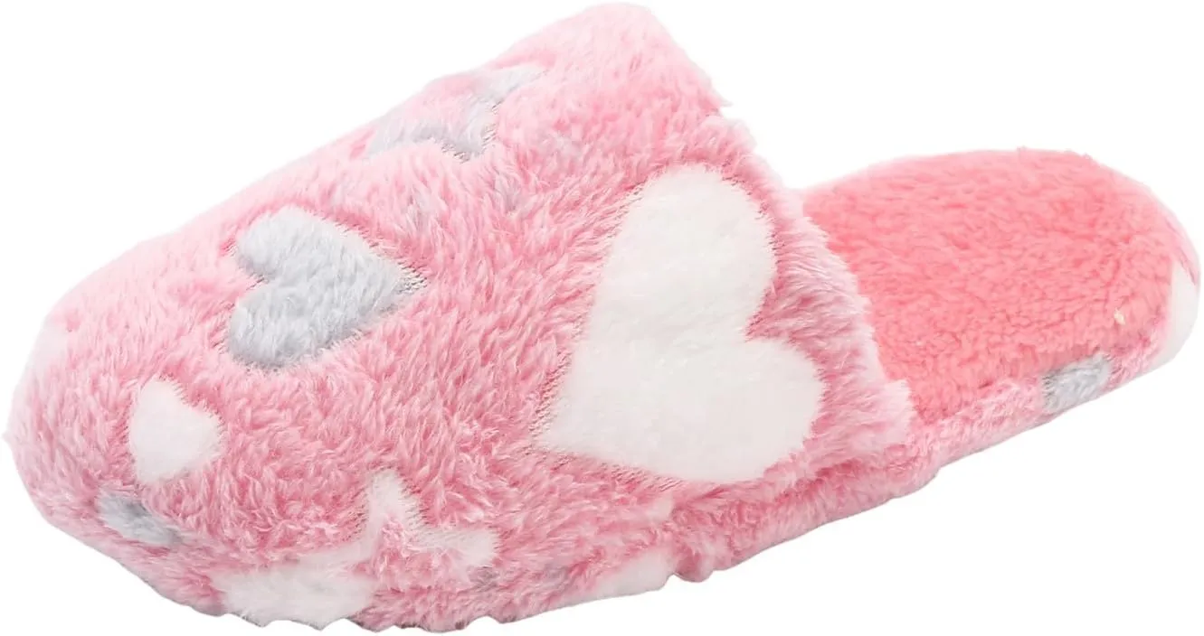 Women's Cotton Slippers Winter Warm Slippers Soft Flat Soled Cute Plush Love Star Print Women 9