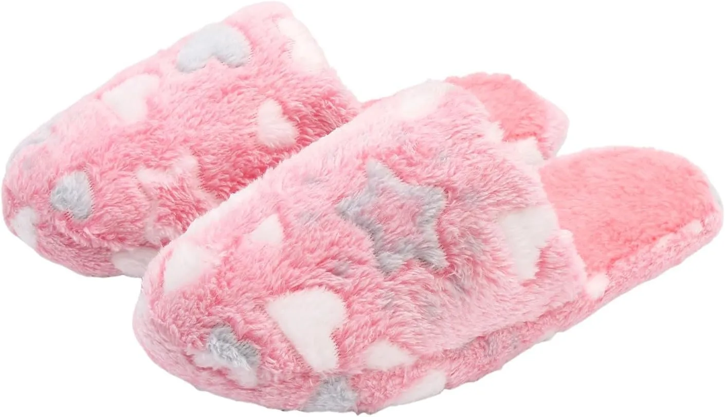 Women's Cotton Slippers Winter Warm Slippers Soft Flat Soled Cute Plush Love Star Print Women 9