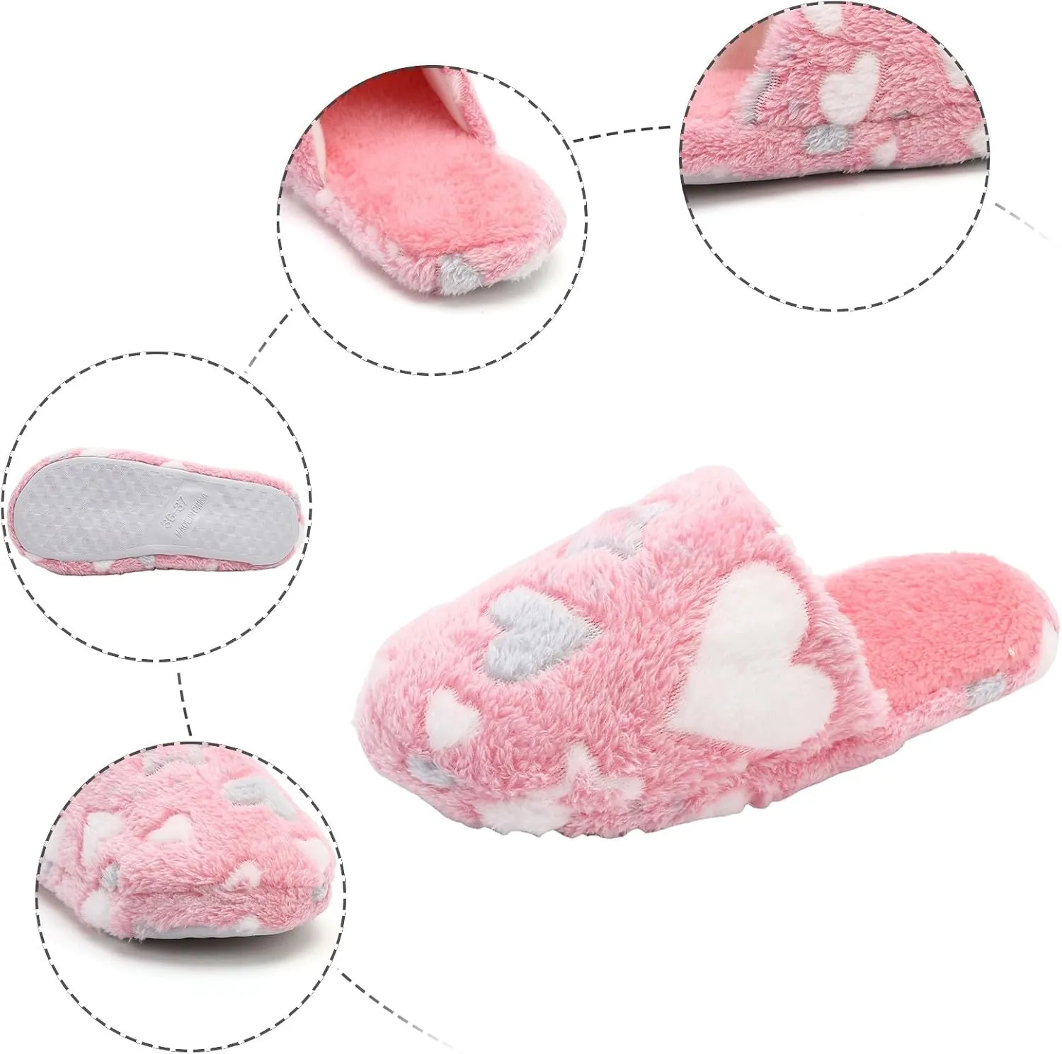 Women's Cotton Slippers Winter Warm Slippers Soft Flat Soled Cute Plush Love Star Print Women 9