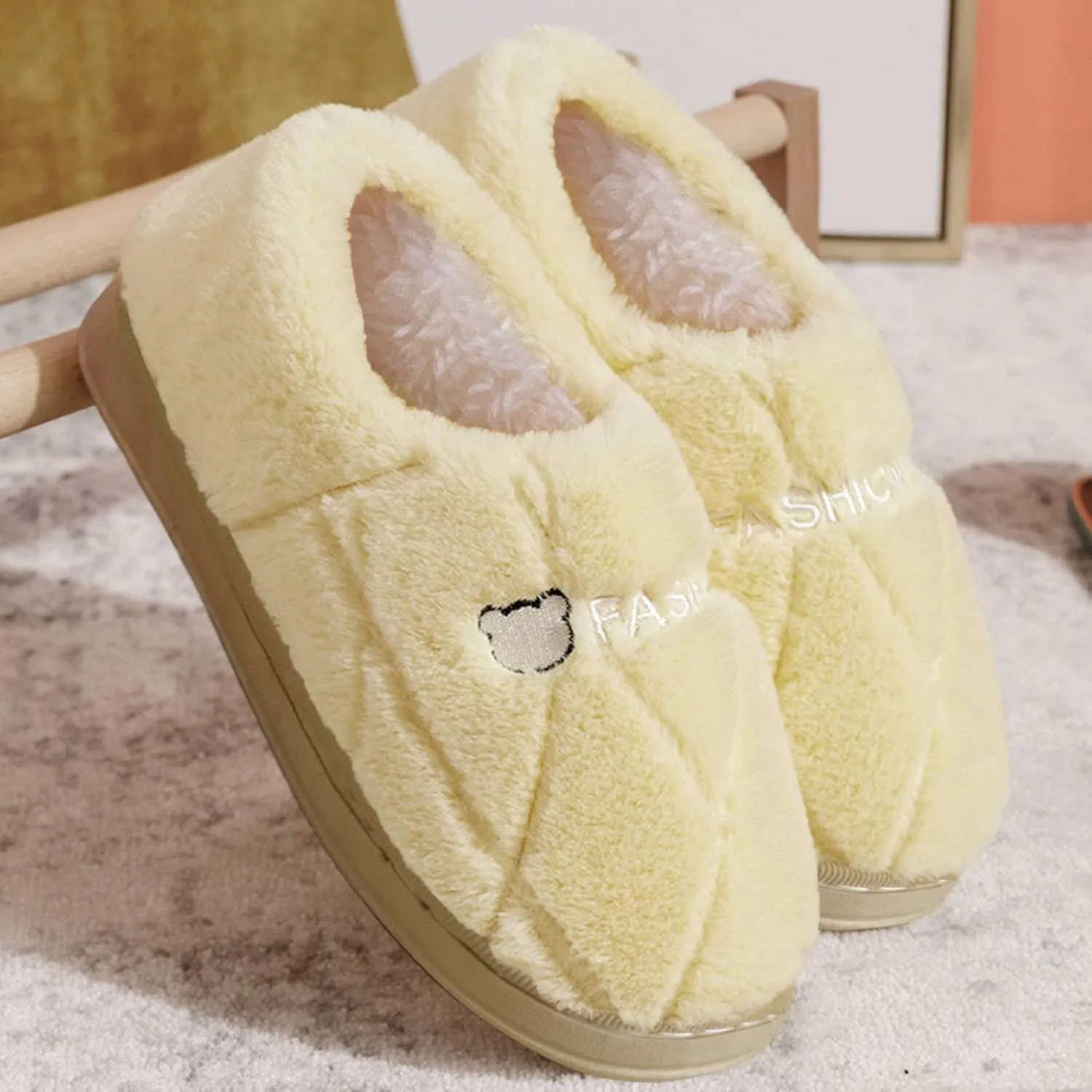 Womens Cozy Fuzzy Slippers, Indoor/Outdoor Fluffy House Slippers with Memory Foam & Anti-Skid Sole