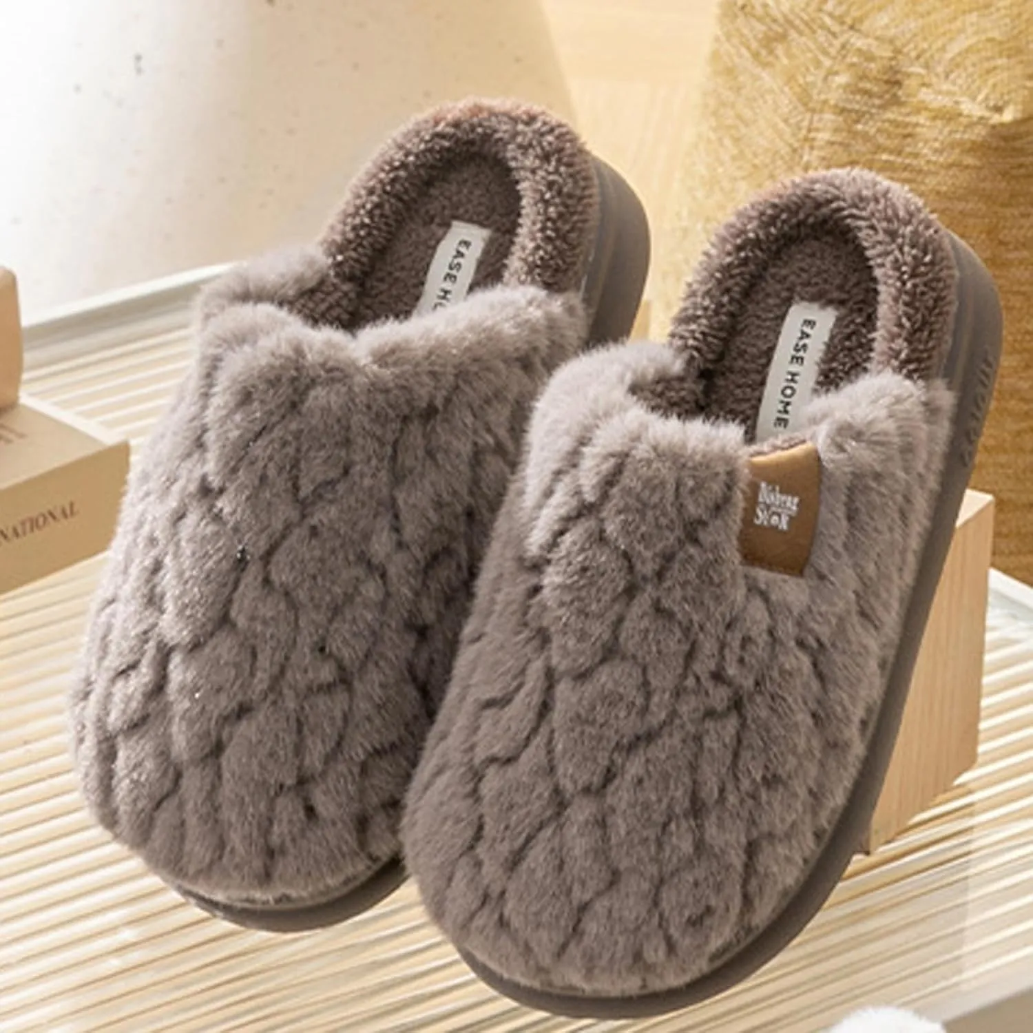 Women's Cozy Thick Winter Slippers Fuzzy Indoor Fluffy House Shoes Comfy Slip-on Home Bedroom Cute Warm Outdoor Shoe