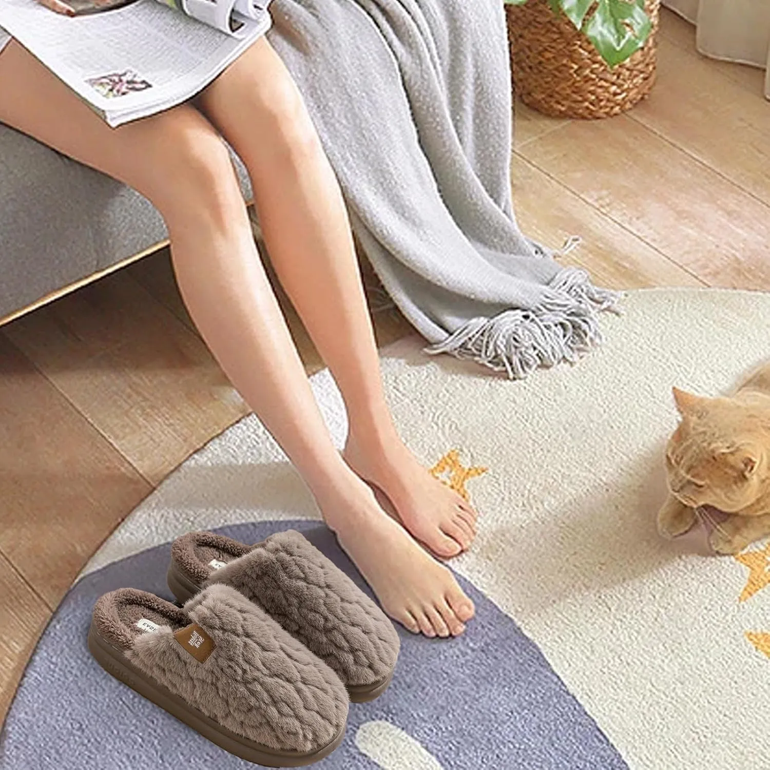 Women's Cozy Thick Winter Slippers Fuzzy Indoor Fluffy House Shoes Comfy Slip-on Home Bedroom Cute Warm Outdoor Shoe