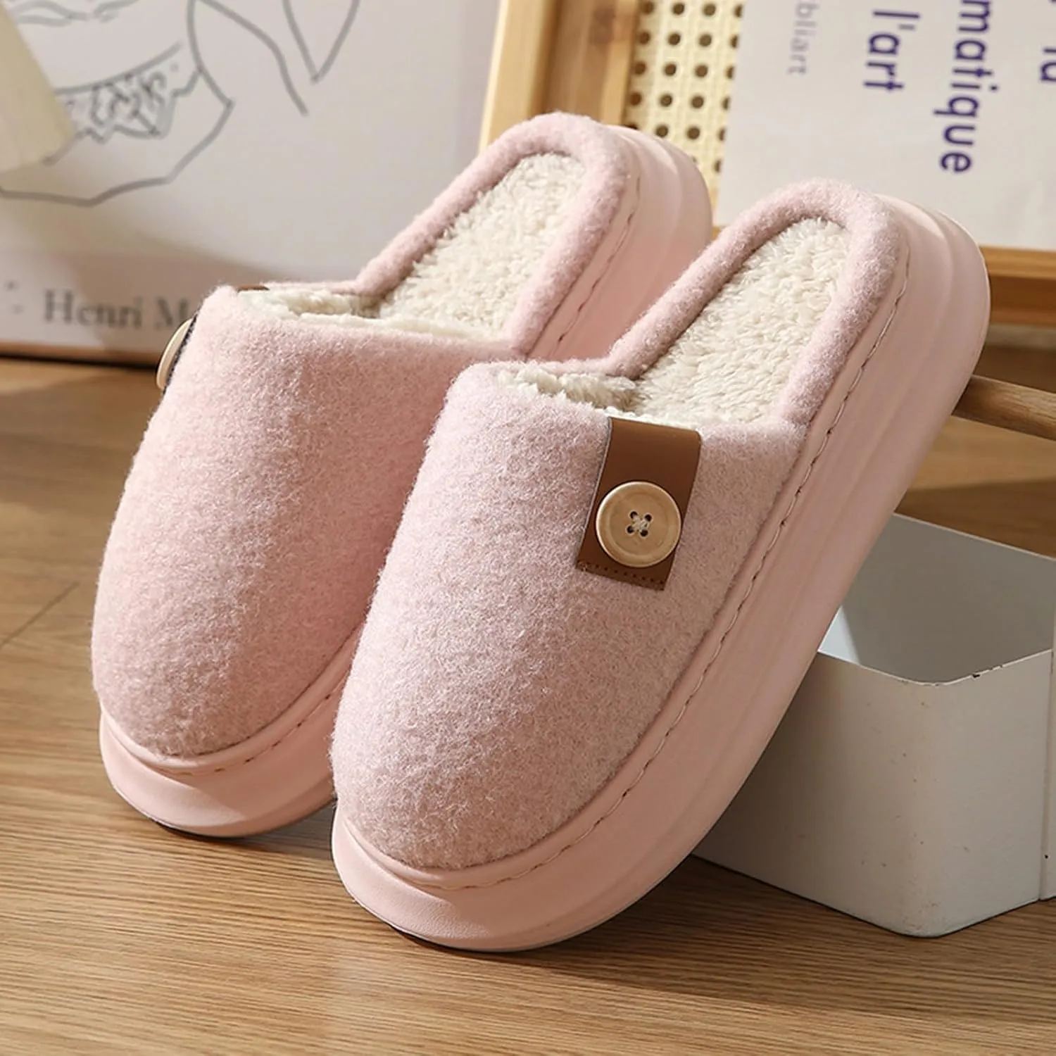 Women's Cozy Thick Winter Slippers Fuzzy Indoor Fluffy House Shoes Comfy Slip-on Home Bedroom Cute Warm Outdoor Shoe