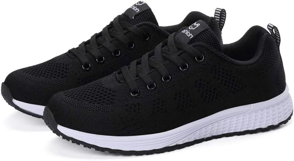 Women's Fashion Sneaker Non Slip Lace Up Comfort Women's Work or Walking Sneakers Red Tennis Shoes Black Platform Loafer Women Black Sneakers