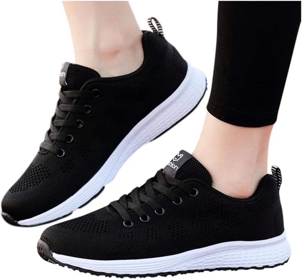 Women's Fashion Sneaker Non Slip Lace Up Comfort Women's Work or Walking Sneakers Red Tennis Shoes Black Platform Loafer Women Black Sneakers