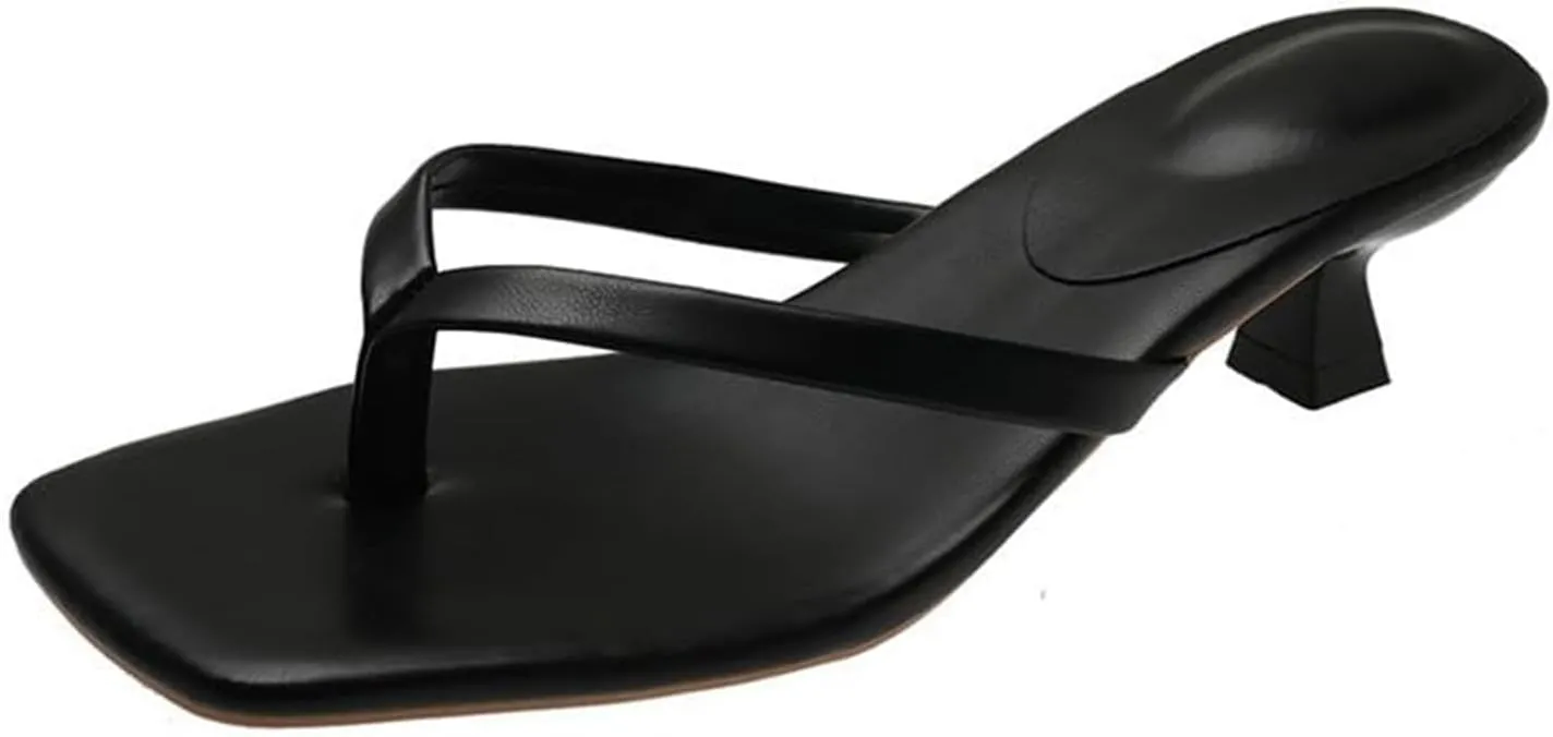 Women's Kitten Heels Sandals Square Toe Slip On Fashion Summer Sandals Comfortable Beach Shoes Vacation Flip-Flops Going Out Shoes Wedding Party Shoe