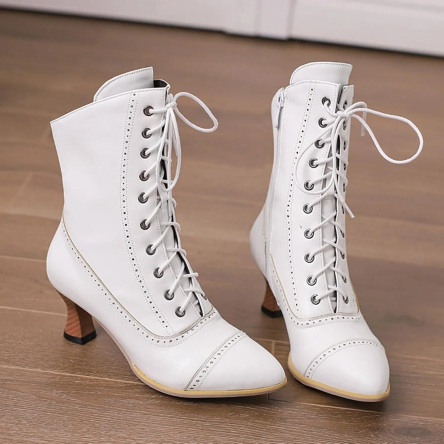Women's Mid Calf Boots Women Casual Boots Fashion Kitten Heel Lace up Side Zipper Mid Calf Women Boots Low Heel Boots