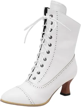Women's Mid Calf Boots Women Casual Boots Fashion Kitten Heel Lace up Side Zipper Mid Calf Women Boots Low Heel Boots