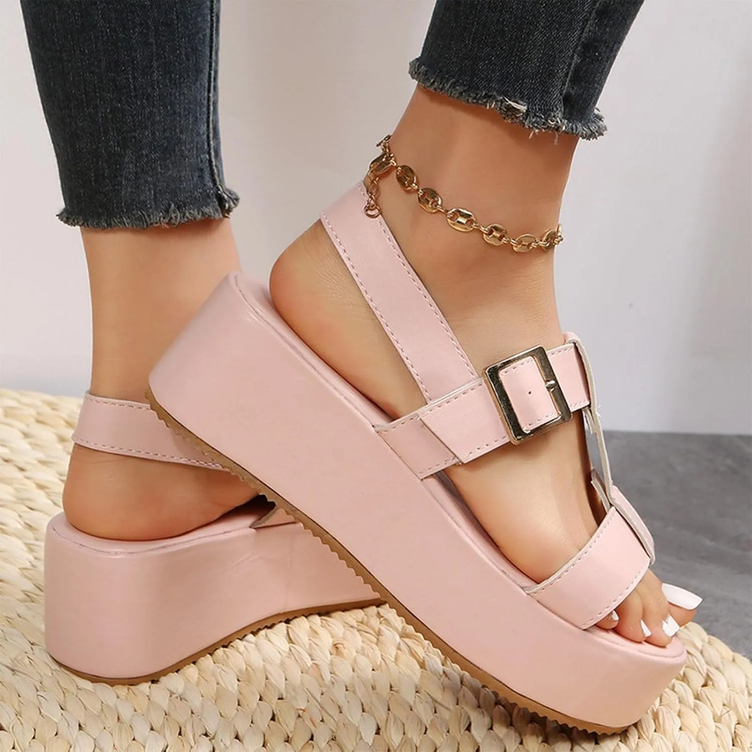 Womens Platform Sandals with Soft Cushioned Footbed Open Toe Sandal Slip on Sandals Ankle Strap Flatform Wedge Comfortable Lightweight Wedges for Summer Shoes 2025