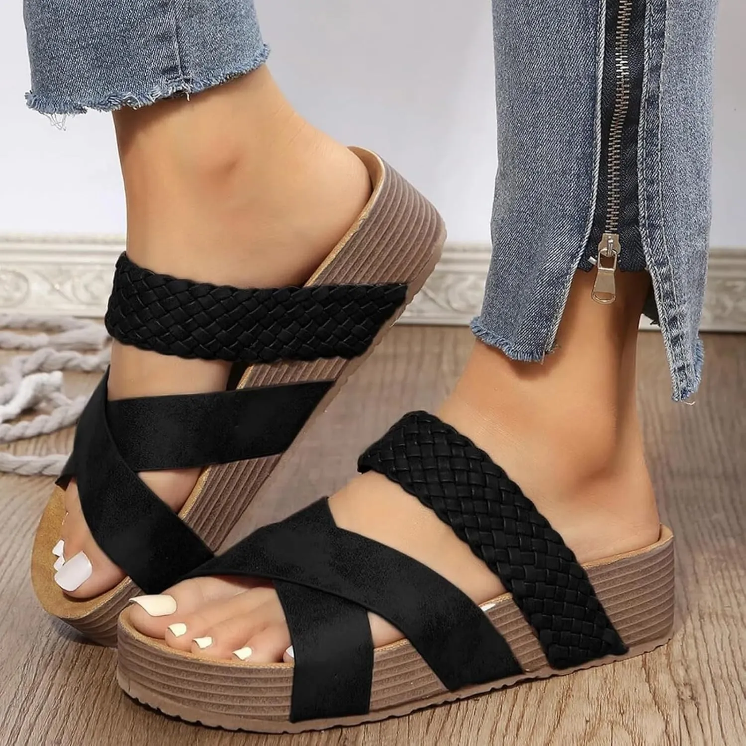 Women's Sandals Big Size Summer Braided Sandals Casual Dressy Cross Strap Shoes Beach Lightweight Comfortable Sandal