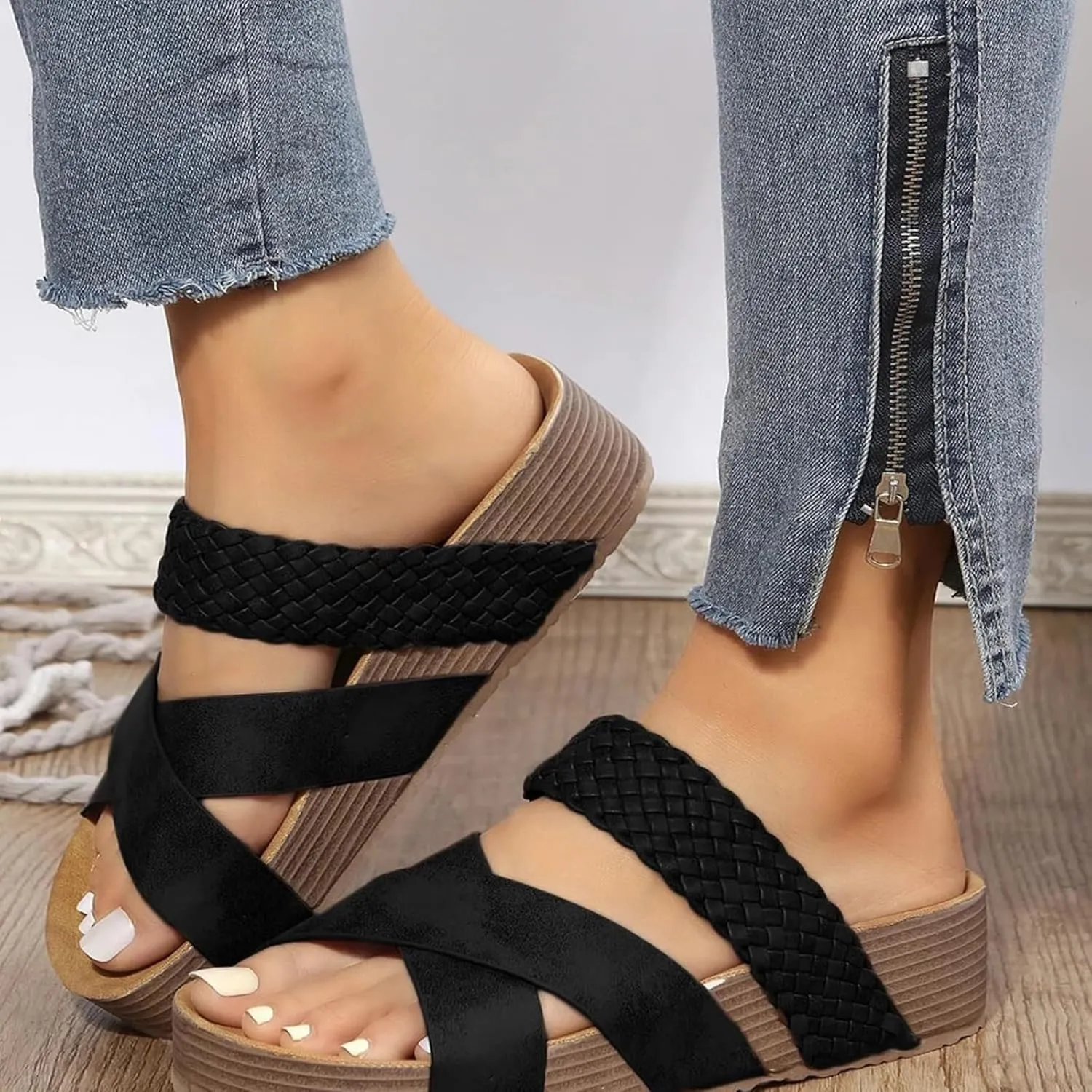 Women's Sandals Big Size Summer Braided Sandals Casual Dressy Cross Strap Shoes Beach Lightweight Comfortable Sandal